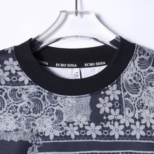 T4608SDSA男士2025新款轻奢痞帅男装撞色花朵满印圆领长袖T恤潮流宽松 商品图1