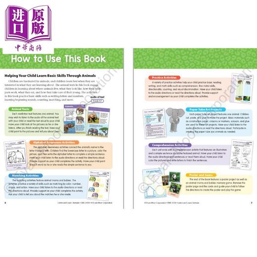 【中商原版】Listen and Learn Animals PreK 听故事学英语系列 动物 幼儿园小中班 Evan-Moor 美国英文原版 学前班活动练习册 商品图2