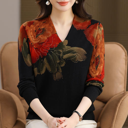 FCY SJ25827复古花色羊毛印花毛衣针织衫 商品图0