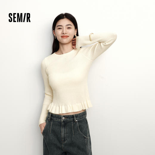 森柔|森马针织衫女冬季花边刺绣紧身2025新款少女感显瘦套头毛衫 商品图1