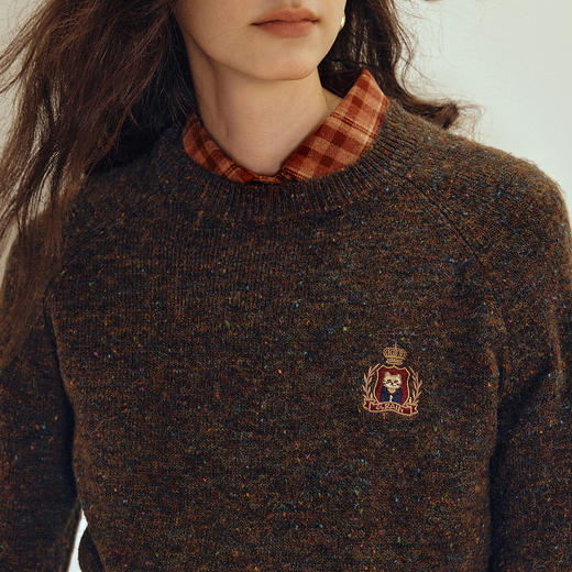 OLrain欧芮儿2025新款女秋季美拉德圆领花纱毛织套头衫长袖上衣 商品图1