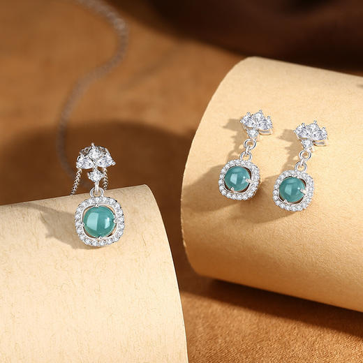 【预售3天】翡翠耳钉925纯银复古新中式耳环女几何轻奢高级感耳饰品E001087B 商品图3