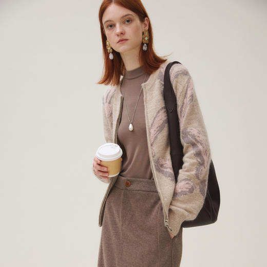 谜底针织开衫女2025秋季新品复古文艺提花抓毛保暖毛衣253MZ1377 商品图1