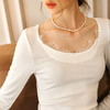 OLrain欧芮儿法式蕾丝T恤女秋季2025年新款优雅气质大U领长袖上衣 商品缩略图2