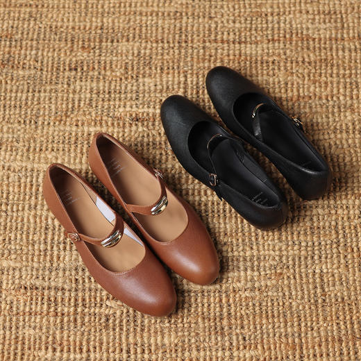 【预售5天】软皮法式绝美圆头浅口单鞋女新款一字带内增高玛丽珍小皮鞋XDDFG&D-3310F 商品图2