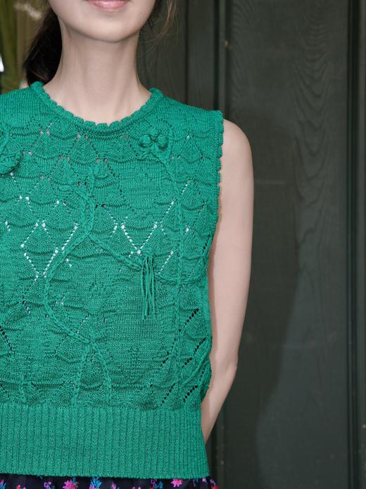 TYNVIE 手工编织钩针纹理花卉钻石图案背心-绿色 商品图6