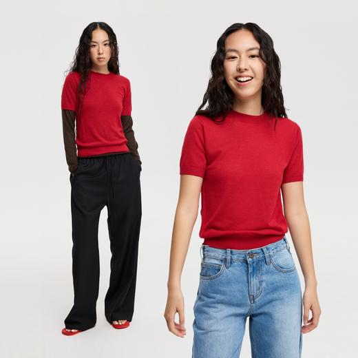 oneup羊毛卷边圆领针织衫 商品图3