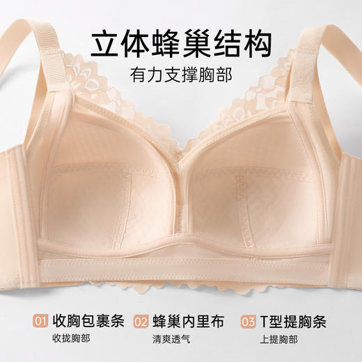 纤纱柔羽 文胸(VIP)【蜂巢洞洞杯 轻薄透气】大胸显小显瘦收副乳防垂蕾丝文胸 商品图4