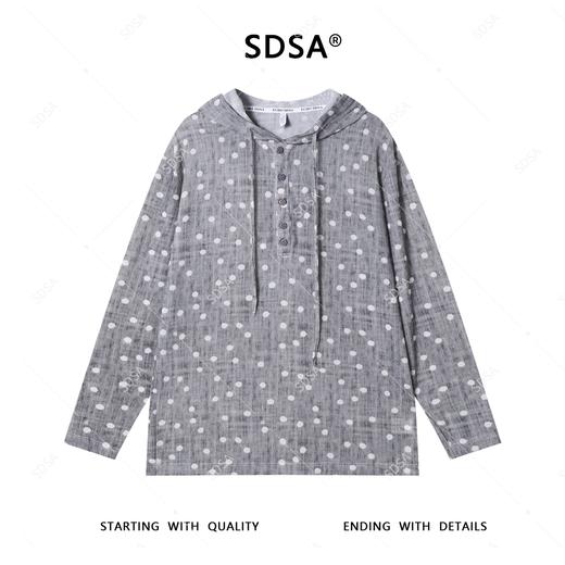 T4625SDSA男士秋冬新款轻奢痞帅男装撞色波点印花半纽扣连帽长袖T恤潮 商品图1