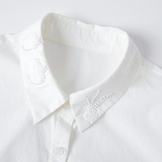 谜底白衬衣长袖女2025秋新品通勤简约刺绣钉珠百搭衬衫253MC1236 商品图3