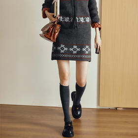 OLrain欧芮儿2025新款女秋季灰色费尔岛复古风毛织半身裙直筒短裙