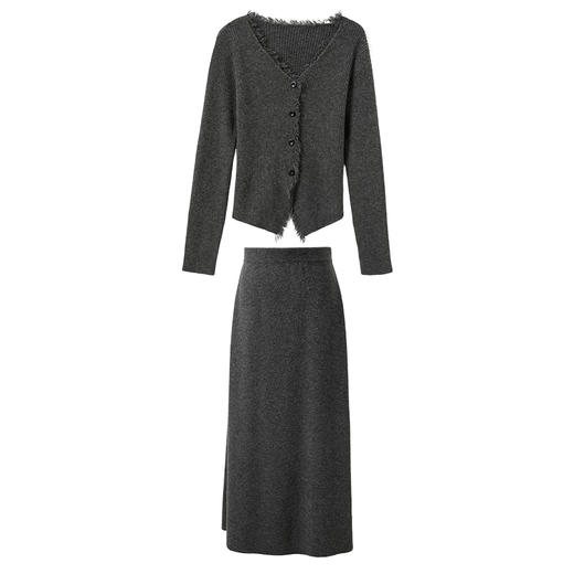 三彩2025秋季新款针织套装毛边V领毛衫半身裙两件套S 商品图4