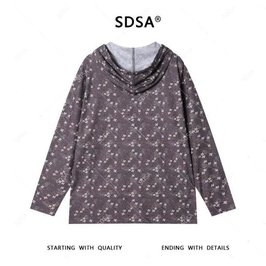 T4606SDSA男士秋冬新款轻奢痞帅男装撞色植物花卉半纽扣连帽长袖T恤潮 商品图5