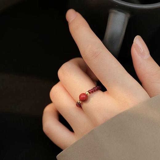 【石榴石朱砂戒指】敦煌小众天然朱砂戒指 石榴石本命年时尚个性小指环戒指 商品图6