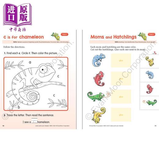 【中商原版】Listen and Learn Animals PreK 听故事学英语系列 动物 幼儿园小中班 Evan-Moor 美国英文原版 学前班活动练习册 商品图4