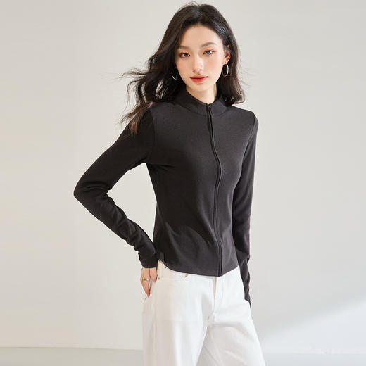 「高货sh」全新升级【铂金会员220/天猫299/差价79】(04854)洛诗琳新款修身显瘦小立领外套2025秋季慵懒针织开衫外套 商品图2