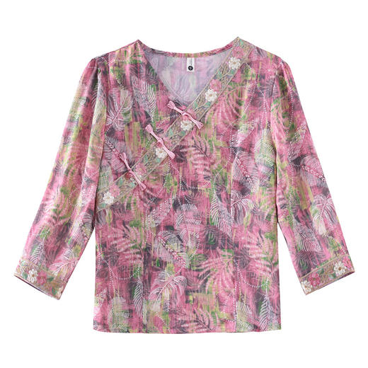 KQLB41N6589新款2025夏季复古国风短袖翻领印花宽松显瘦修身大码上衣女 商品图4