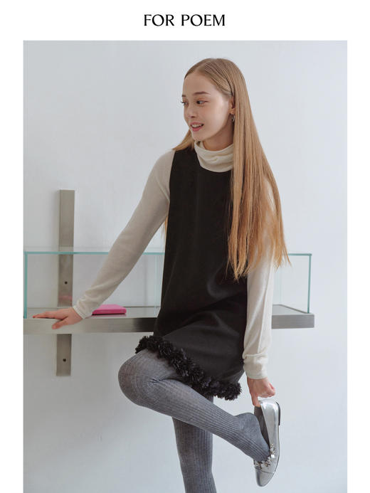 ForPoem 现货 25/FW原创设计圆领醋酸花边底摆背心连衣裙 商品图2