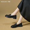 西遇平底乐福鞋女新款秋季法式简约一脚蹬低跟单鞋黑色小皮鞋V1857104 商品缩略图2