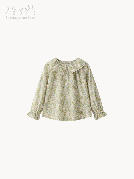 粉绿碎花花边上衣 商品图1