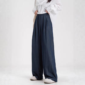 春秋新品深蓝色通勤西装裤阔腿裤 高腰宽松显瘦休闲山本裤