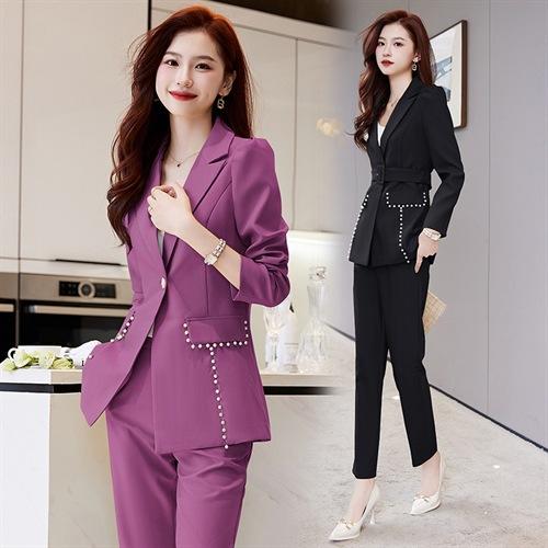 西装套装春秋高级感时尚气质干练修身收腰职业装两件套HBLJRA687 商品图3