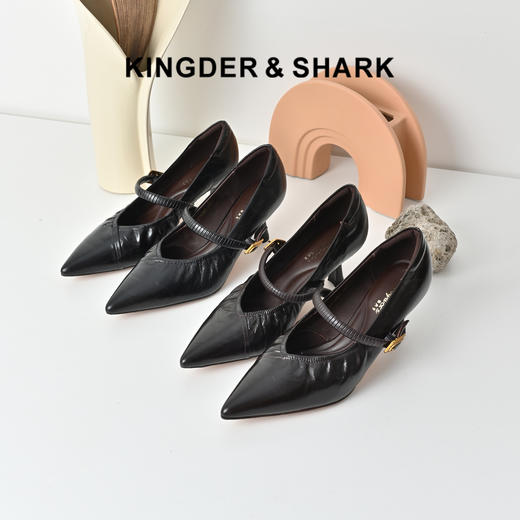 经典鲨2025秋季新品牛皮革优雅尖头6.5cm气质细高跟鞋单鞋女KW333-537091 商品图0