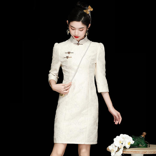 「自」全新升级【铂金会员339/天猫459/差价120】(40404)洛诗琳新中式提花连衣裙2025秋季气质国风改良显瘦旗袍裙女 商品图0