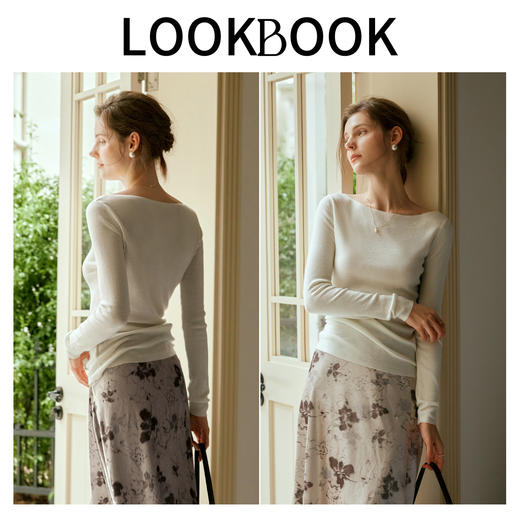 OLrain欧芮儿白色打底针织衫女秋季2025年新款简约一字肩薄款上衣 商品图3