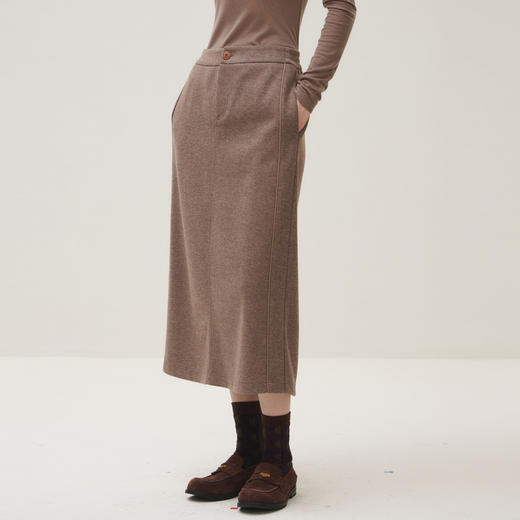 谜底半裙女2025秋季新品A型羊毛混纺醋酸后腰橡筋中长裙253MB1037 商品图1