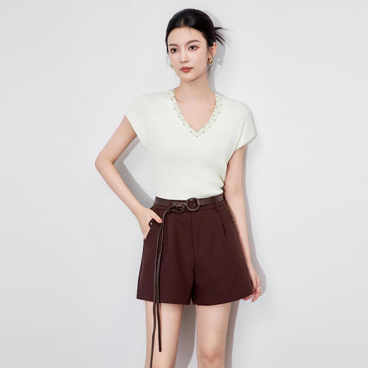 「高货wl」全新升级【铂金会员183/天猫249/差价66】(04411)洛诗琳曲珠羊毛混纺针织衫2025秋季钉珠设计感V领针织上衣 商品图1