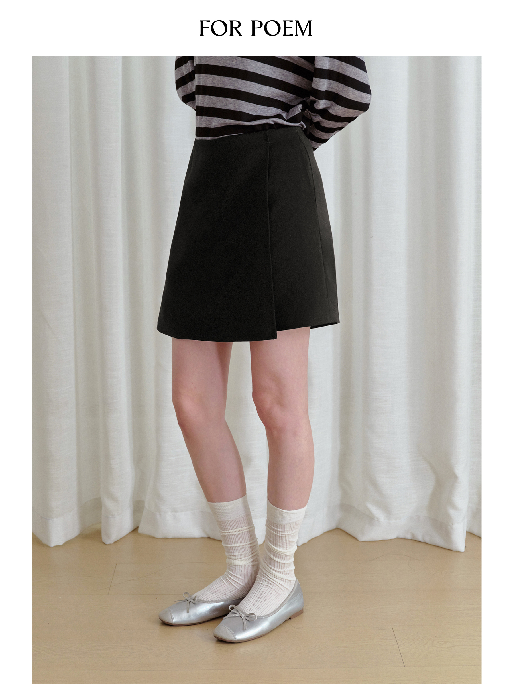 ForPoem 现货 25/FW原创设计醋酸不规则结构百搭经典短款裙裤