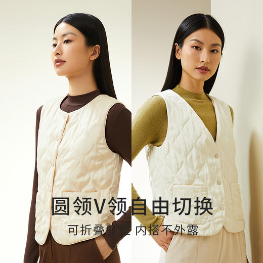 金三塔桑蚕丝填充保暖背心女秋冬新品无袖V领圆领可外穿棉袄马甲（限价款）  NSFDD730 商品图1