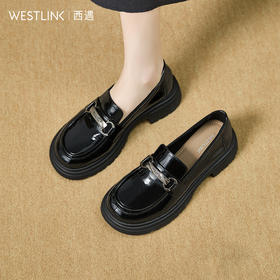 西遇厚底乐福鞋女2025新款秋季漆皮英伦学院风JK鞋子圆头小皮鞋V1857107