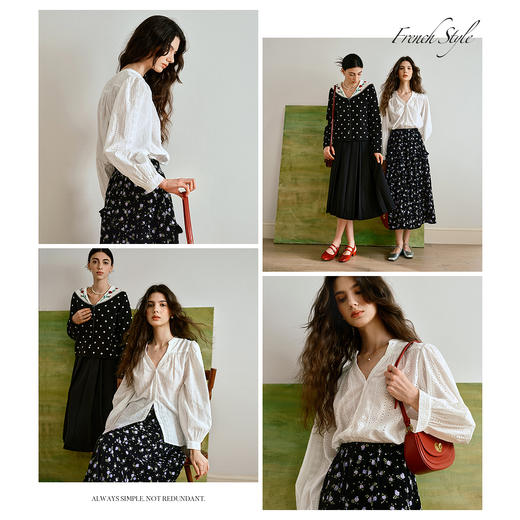 OLrain欧芮儿2025新款女秋季法式气质V领镂空刺绣衬衫长袖衬衣 商品图3