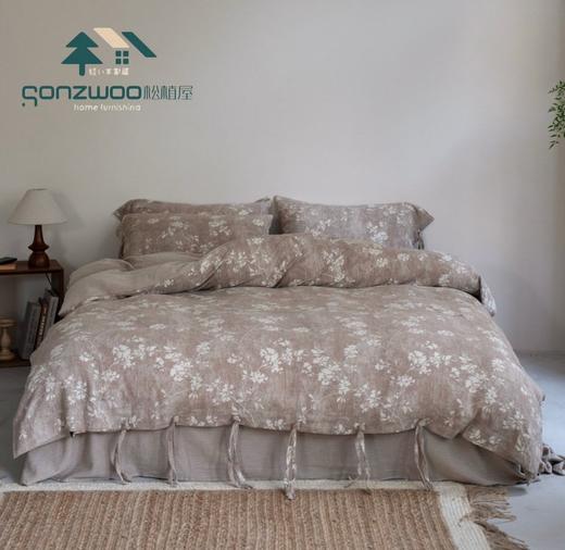 松植屋A类棉麻绑带款四件套日系风花卉撞色提花亚麻棉肌理床单被套 商品图12