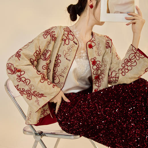 SS N7047印花改良上衣国风时尚开衫盘扣复古宽松外套 商品图2