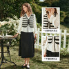 欧芮儿法式黑白条纹马甲拼接雪纺衫女秋季2025新款气质假两件上衣 商品缩略图2