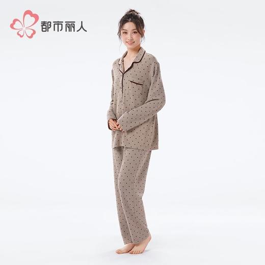 都市丽人睡衣阳离子牙签条速暖绒睡衣女士家居服长袖长裤套装LHH1 商品图2