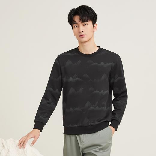 【新疆棉/国风图案】柒牌卫衣男秋季休闲印花中青年长袖圆领上衣129W70230 商品图1