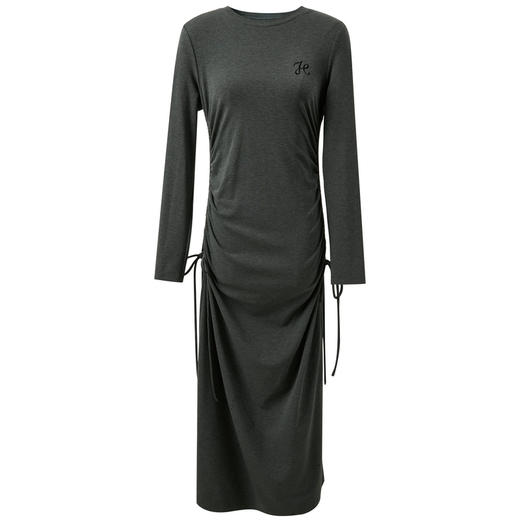 三彩独醒2025秋季新款刺绣连衣裙圆领长袖褶皱长裙显瘦F 商品图4