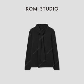 ROMI STUDIO“优雅独特”绵羊毛混纺领带扭纹开襟毛衫 RWCAS65085