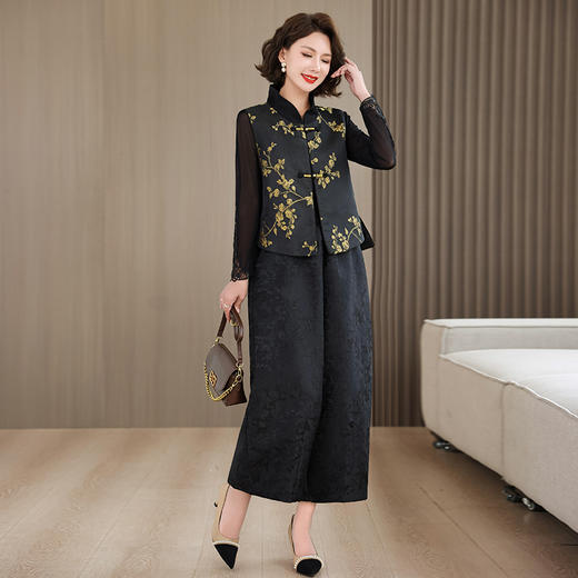 KQL422H81332025秋季新款休闲百搭花苞阔腿裤女时尚洋气马甲两件套 商品图3