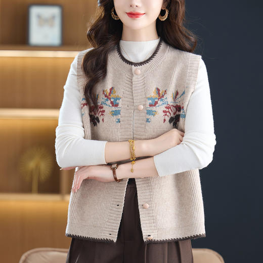 洋气提花毛衣坎肩外套，显瘦马夹背心针织开衫CC-13-98042 商品图3