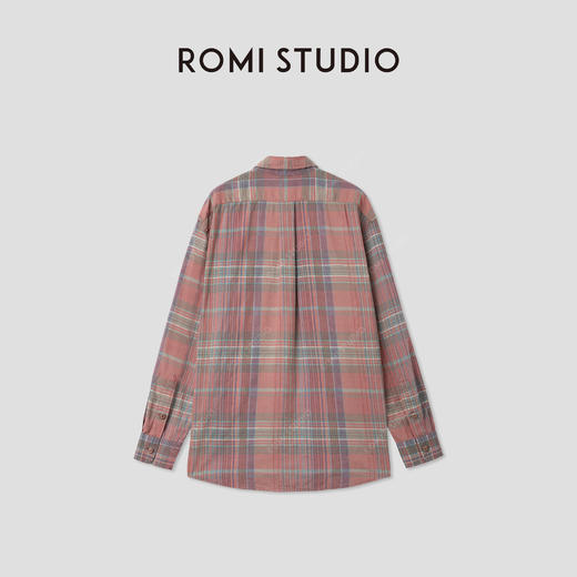 ROMI STUDIO“美式复古”棉麻感双面印花格子翻领衬衫 RWCASY5022  商品图1
