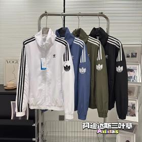 D082127条纹Logo宽松网格内衬立领运动夹克外套