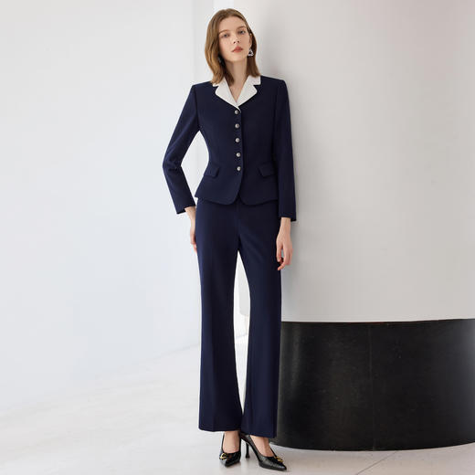 IWY/藏青色气质拼接领西装套装女2025新款长袖总裁商务职业正装25CP826 商品图2