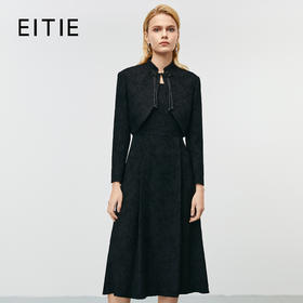 EITIE爱特爱秋季新款新中式改良旗袍暗纹黑色显瘦礼服连衣裙7977612