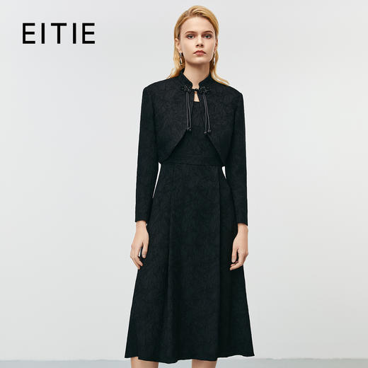 EITIE爱特爱秋季新款新中式改良旗袍暗纹黑色显瘦礼服连衣裙7977612 商品图0