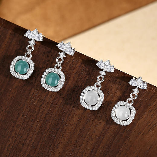 【预售3天】翡翠耳钉925纯银复古新中式耳环女几何轻奢高级感耳饰品E001087B 商品图2